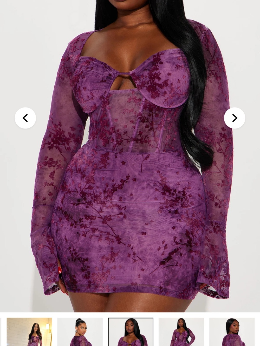 Fashion nova Sheer Floral Mesh Corset Mini Dress - Purple